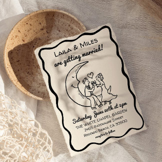 Reserve A Data Hand Drawn Whimsical Moon wedding invitation