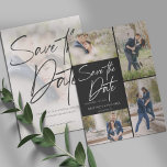 Reserve A Data Hand Lettered Image Collage Black<br><div class="desc">Take your 5 best images from your engagement photo session with 4 for the front and one for the back. It features a hand lettering design that says Save the Date.</div>
