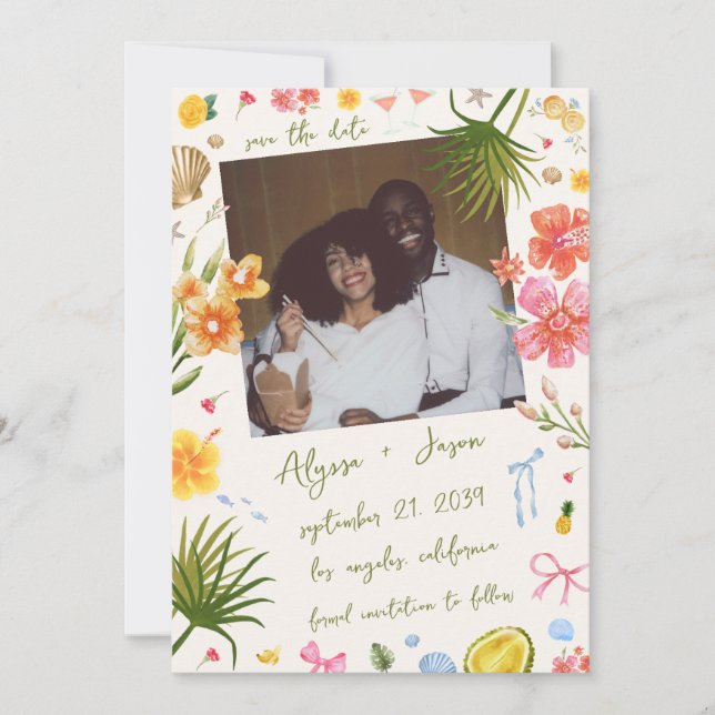 Reserve A Data Handwritten Island Tropical Colorful Beach Wedding (Frente)