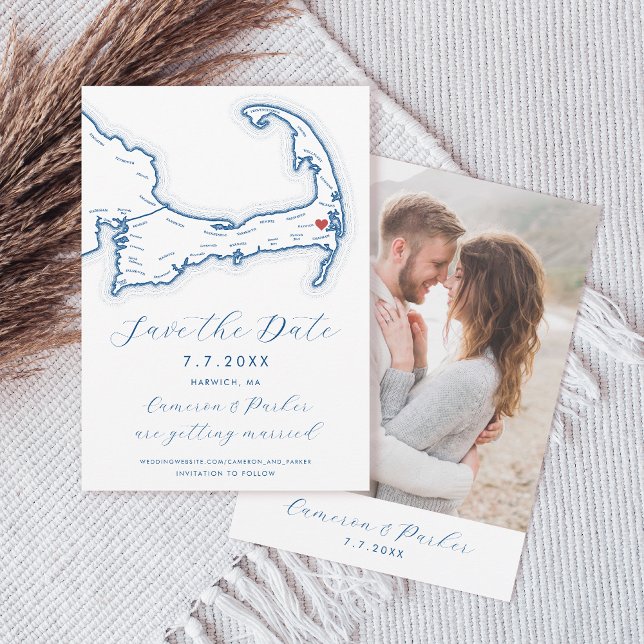 Reserve A Data Harwich MÃE Cape Cod Map Marinho Casamento Azul (Harwich MA Cape Cod Map Save the Date with Photo in Elegant Modern Navy Blue by Coastal Map Designs)