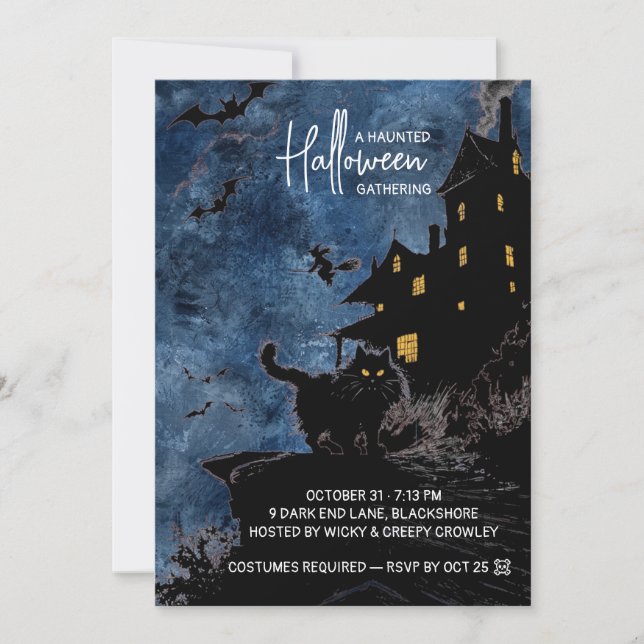 Reserve A Data Haunted House Halloween Party Invitation – Blue (Frente)