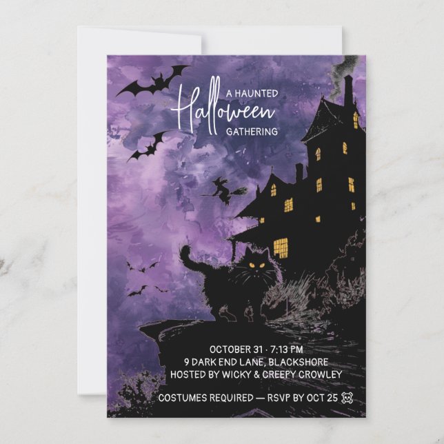 Reserve A Data Haunted House Halloween Party Invitation – Purple (Frente)