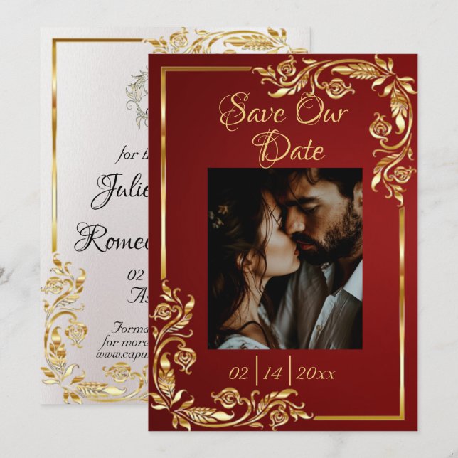 Reserve A Data Heart, Photo & Gold Frame on Ruby Red (Frente/Verso)