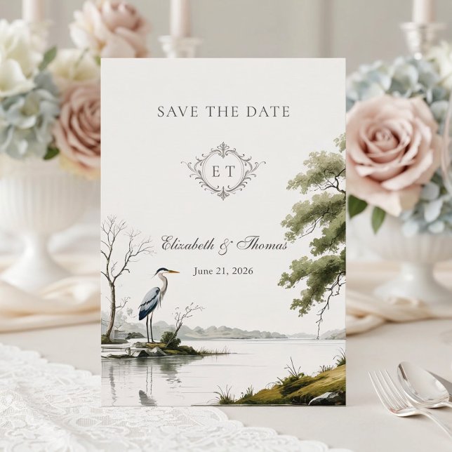 Reserve A Data Heron Toile French Country Monogram Wedding (Criador carregado)