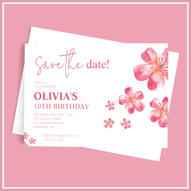 Reserve A Data Hibisco Tropical Aniversário Rosa (Criador carregado)