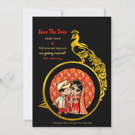 Reserve A Data Hindu Casamento Invoca Casal de Cartoon Dourado Ve