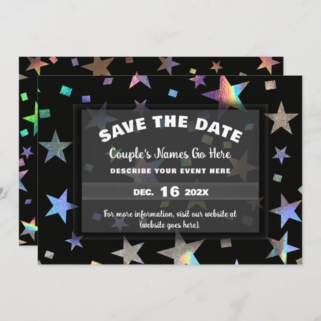 Reserve A Data Holographic Rainbow Stars Noivado de Casamento (Frente/Verso)