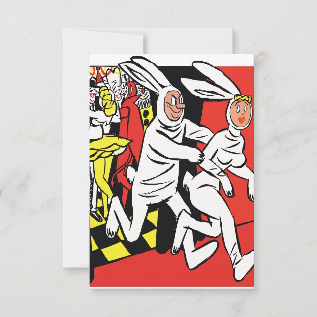 Reserve A Data Homem perseguindo uma mulher, Mascarada, coelhos (Frente)