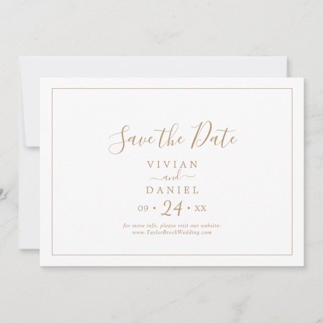 Reserve A Data Horizontal Dourada mínima (Frente)