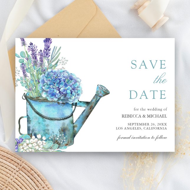 Reserve A Data Hortênsia Azul e Casamento Floral de Lavanda (Criador carregado)