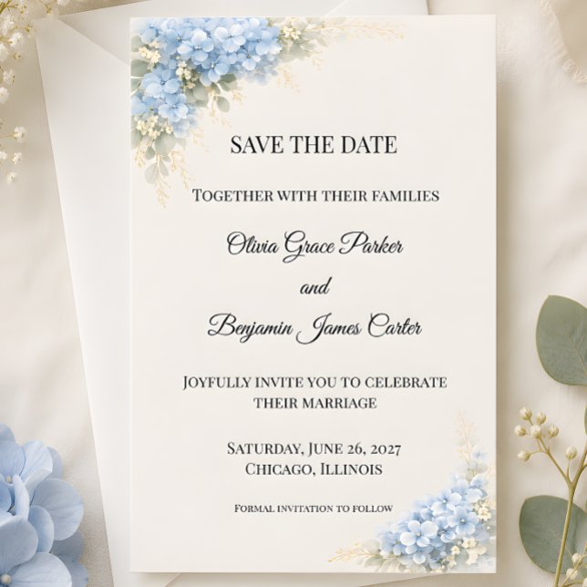 Reserve A Data Hortênsia Azul Empoeirada de Luxo (Part of the luxury dusty blue hydrangea wedding collection, save the date)