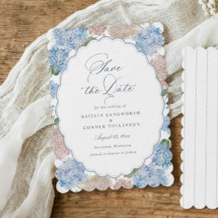 Reserve A Data Hortênsia Azul Oval Floral Elegante Casamento Vint