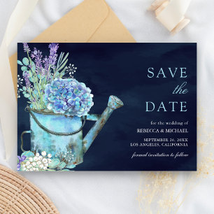 Reserve A Data Hortênsia Lavanda Floral Azul Marinho Casamento