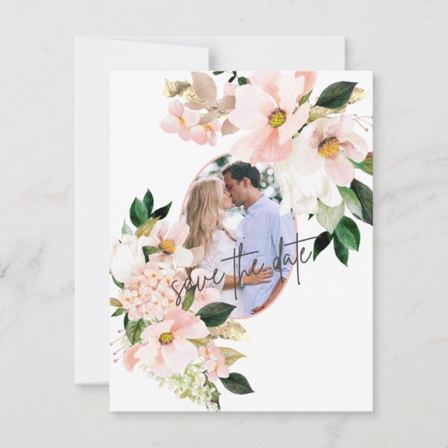 Reserve A Data Hortênsias Rosas Tulipas Brancas Foto Casamento (Frente)