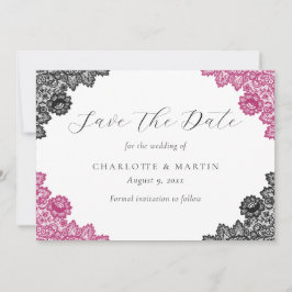 Reserve A Data Hot Pink and Black Floral Lace Wedding