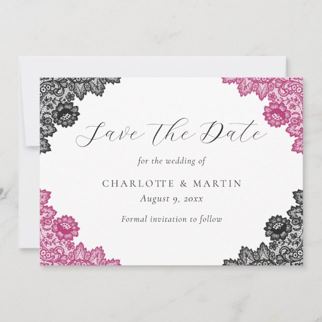 Reserve A Data Hot Pink and Black Floral Lace Wedding (Frente)
