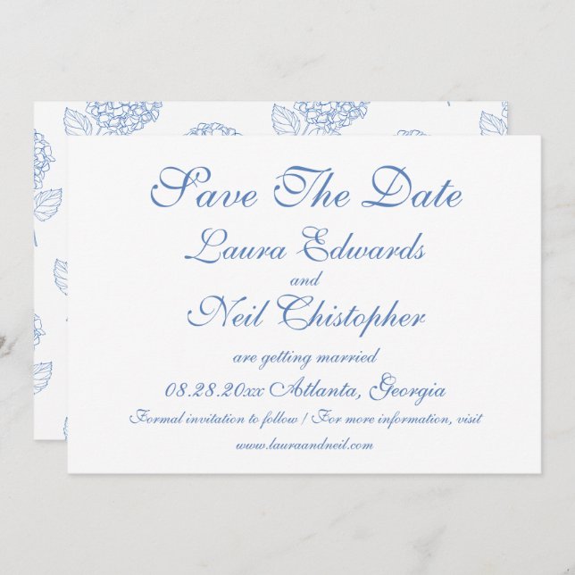 Reserve A Data Hydrangea Dusty Blue Floral Modern Casamento (Frente/Verso)