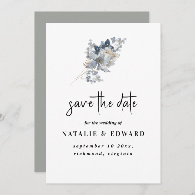 Reserve A Data ilustração em aquarela rústica arranjo floral (Frente/Verso)