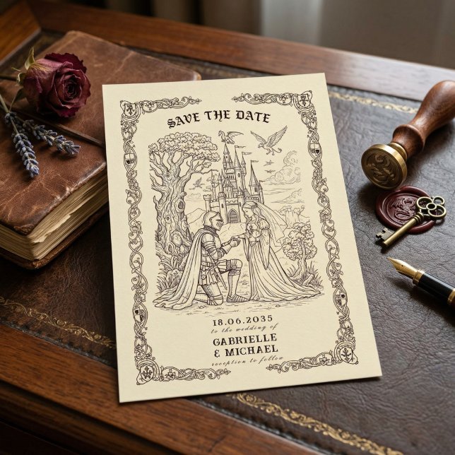 Reserve A Data Ilustração Medieval em Sepia Casamento de Conto de (Criador carregado)