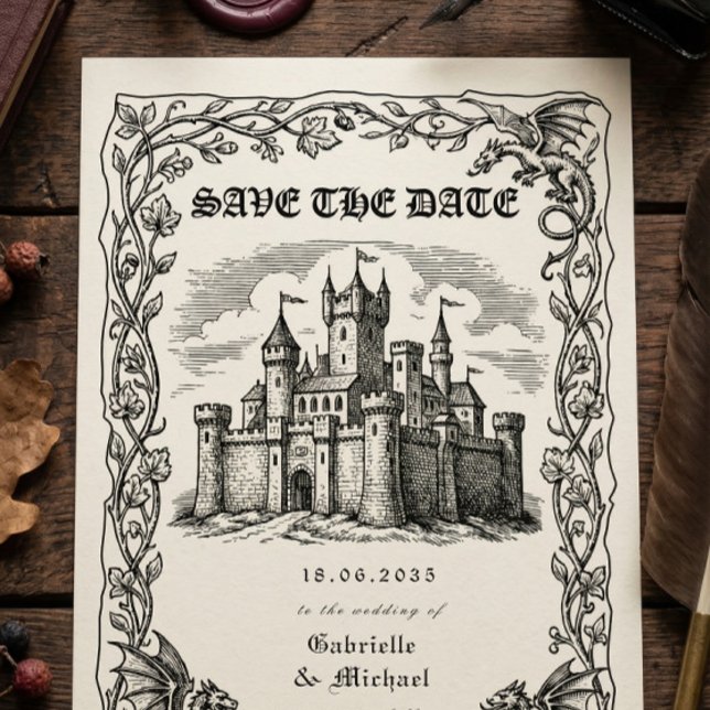 Reserve A Data Ilustração Preto e Branco de Castelo Medieval (Criador carregado)