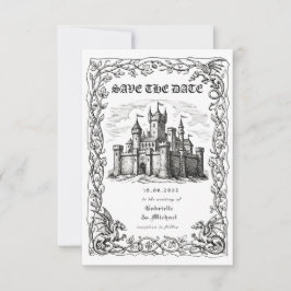 Reserve A Data Ilustração Preto e Branco de Castelo Medieval