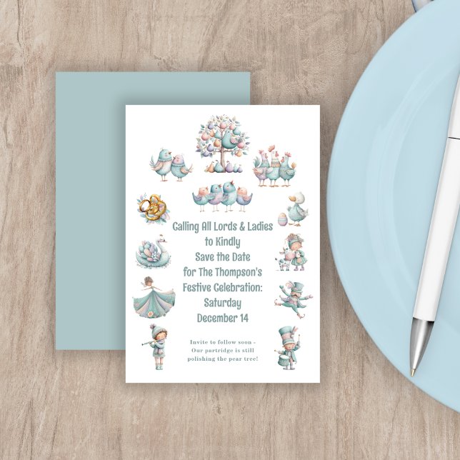 Reserve A Data Ilustração Whimsical 12 dias de Natal (Front and back view)