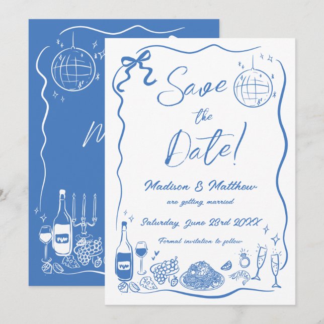 Reserve A Data Ilustrações Desenhadas à Mão Rabiscos Casamento  (Frente/Verso)