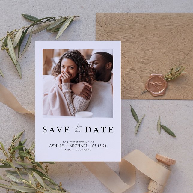 Reserve A Data Imagem branca minimalista elegante Guardar a Data (Modern Love: Minimalist Photo Save-the-Date. Elegant & Personal. [Add Your Photo & Details] 💍✨)