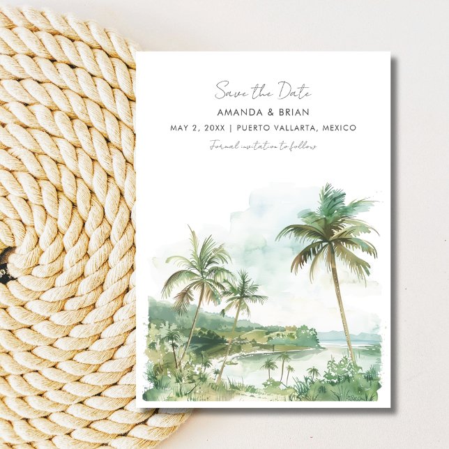 Reserve A Data Imagem de Casamento de Destino de Praia de Waterco (Watercolor Beach Destination Wedding Photo Save The Date)