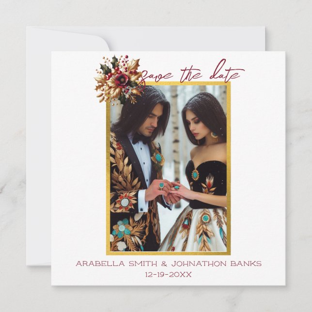 Reserve A Data Imagem de Casamento de Folha de Ouro Elegante Salv (Frente)