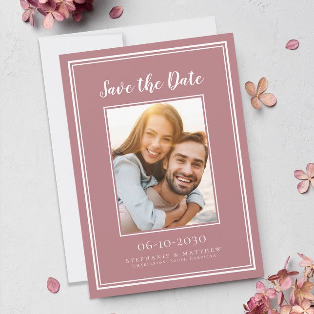 Reserve A Data Imagem de Noivado de Casamento Rosa-Rosa Dusty (Dusty Rose Pink Wedding Engagement Picture Save The Date)