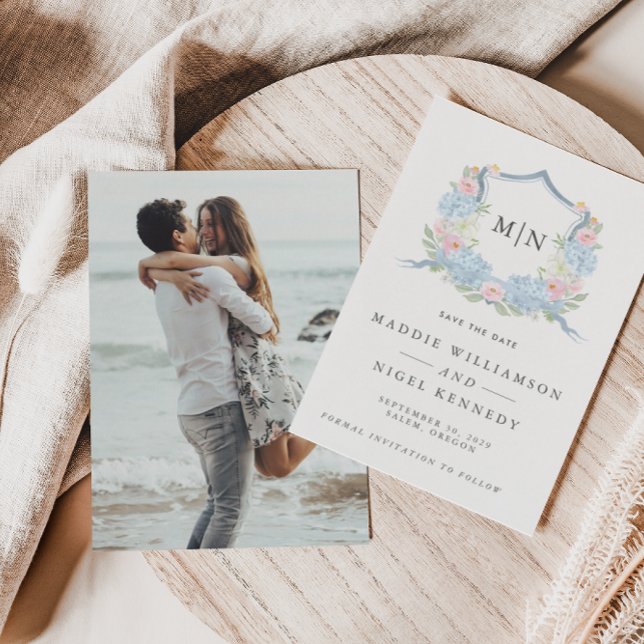 Reserve A Data Imagem do Monograma Azul Elegante Salvar a Data (Criador carregado)