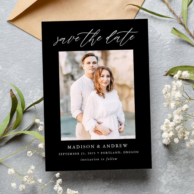 Reserve A Data Imagem em preto e branco de script elegante (Criador carregado)