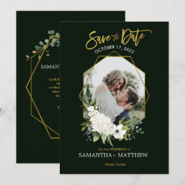 Reserve A Data Imagem Geométrica Dourada Floral Branca Elegante