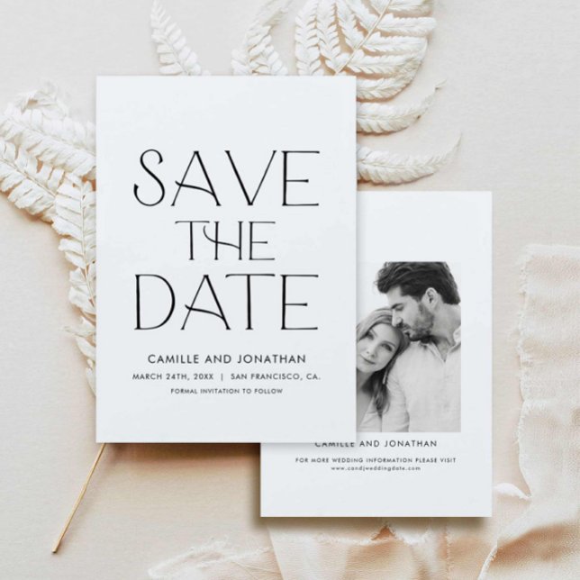 Reserve A Data Imagem mínima elegante Salvar a data (Elegant Simple Black and White Photo Save the date card)