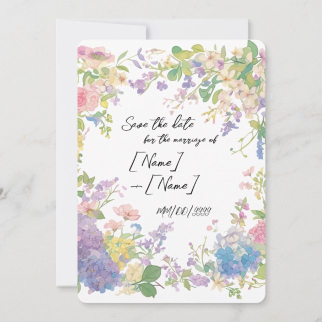 Reserve A Data Imagem Personalizável de Borda de Casamento Floral (Verso)
