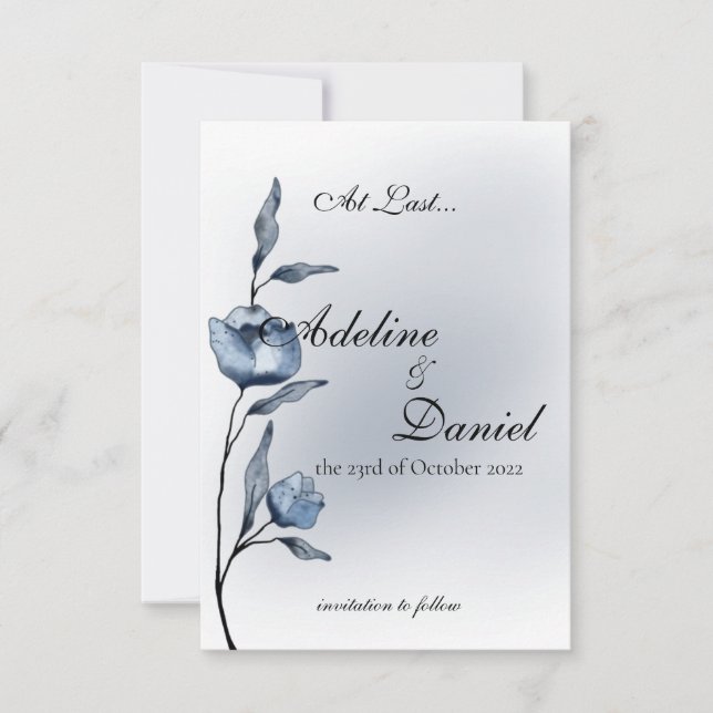 Reserve A Data Indigo Romance Wedding Save the Date Cards (Frente)