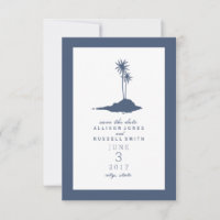 Island Beach Wedding Save The Date - Azul Escuro