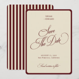 Reserve A Data Ivory & Burgundy Stripes Border Retro Wedding