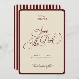 Reserve A Data Ivory & Burgundy Stripes Border Retro Wedding