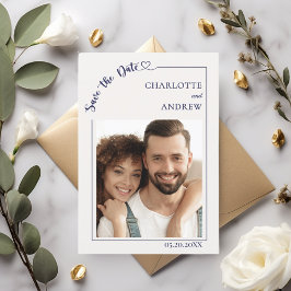 Reserve A Data Ivory e azul-marinho foto casamento Save the Date