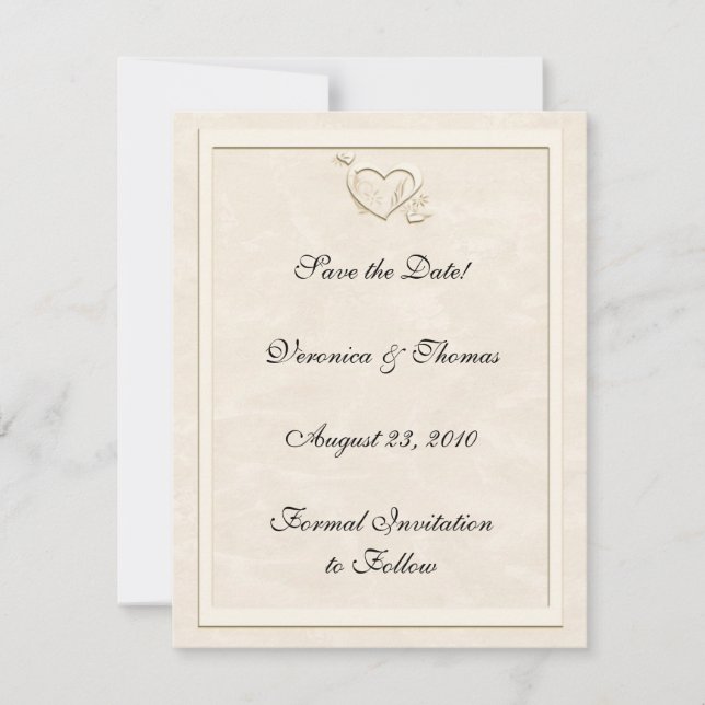 Reserve A Data Ivory Embossed Heart Save the Date (Frente)