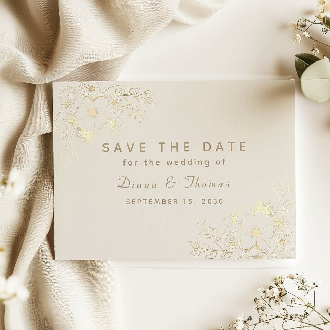 Reserve A Data Ivory Gold Floral Casamento Salve a Data (Criador carregado)