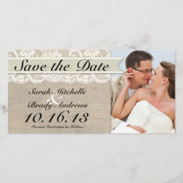 Reserve A Data Ivory Lace & Burlap Vintage Salvar Data - Marfim