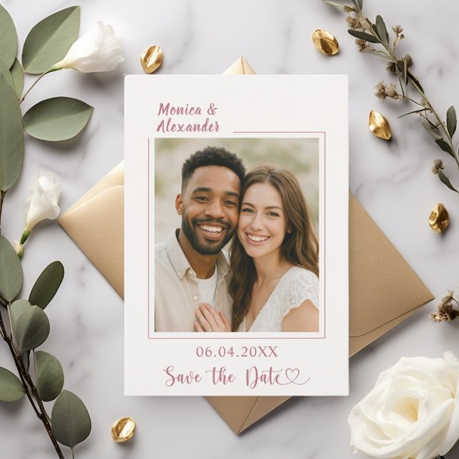 Reserve A Data Ivory rose gold photo wedding Save the Date (Criador carregado)