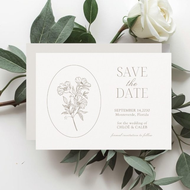 Reserve A Data Ivory & Sand | Chic Floral Wedding Save the Date (Criador carregado)