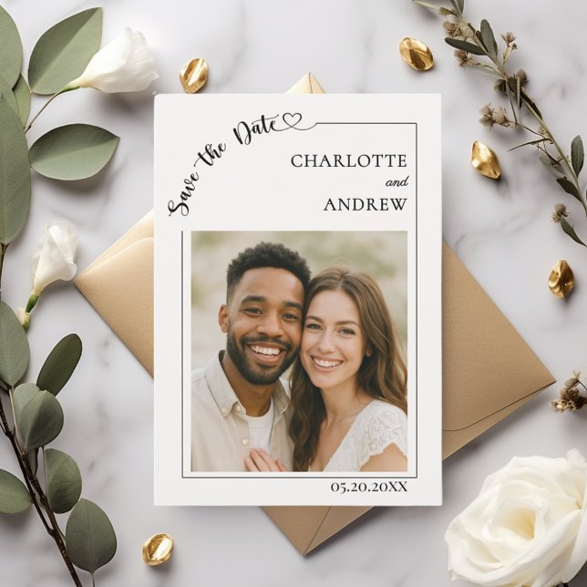 Reserve A Data Ivory simples moderno foto casamento Salve a Data (Criador carregado)
