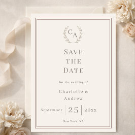 Reserve A Data Ivory taupe monogram wreath wedding