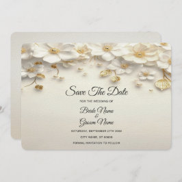 Reserve A Data Ivory White Floral Dourada Deixa A Data