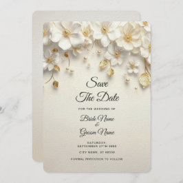 Reserve A Data Ivory White Floral Dourada deixa a data salva